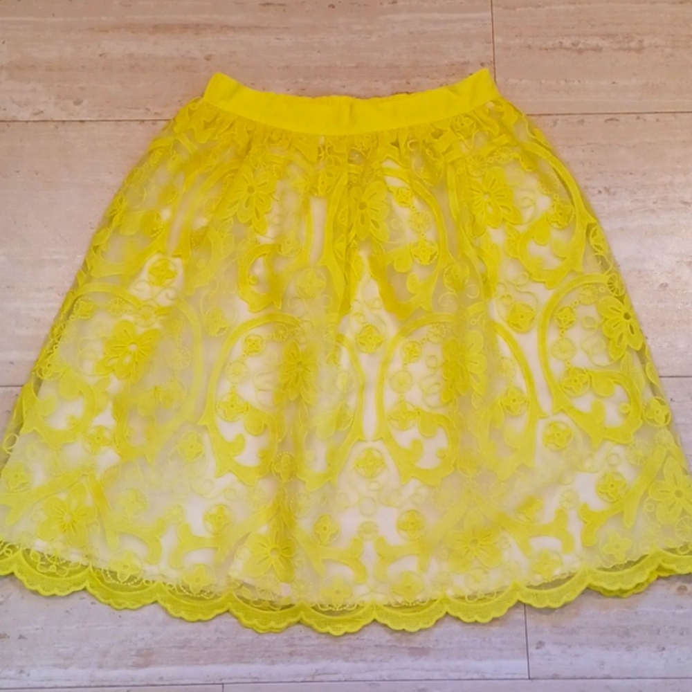 Lucy Paris Bright Yellow Lacey Overlay Skirt